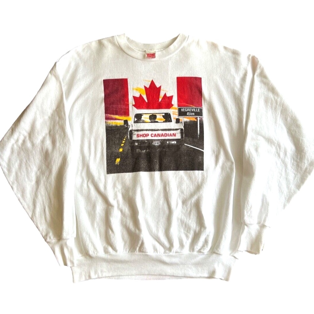 Vintage Shop Canadian CO-OP Vegreville Cowboys In Truck Patriotic Sweatshirt XL